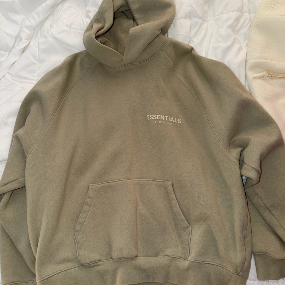 ESSENTIALS Olive Green Pullover Hoodie with Front Pocket